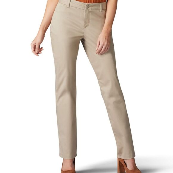 Lee Wrinkle Free Classic Fit Tan Straight Leg Chino Career Casual Pants Size 4P - Picture 1 of 11